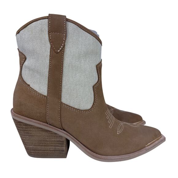 Dolce Vita Nashe Western Boots Women's 9 Tan Leather Ivory Pointed Toe Pull On - Picture 2 of 11